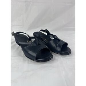 SAS Caress Cross Strap Leather Wedge Sandals Blue Size 8.5W Tripad Comfort Wide